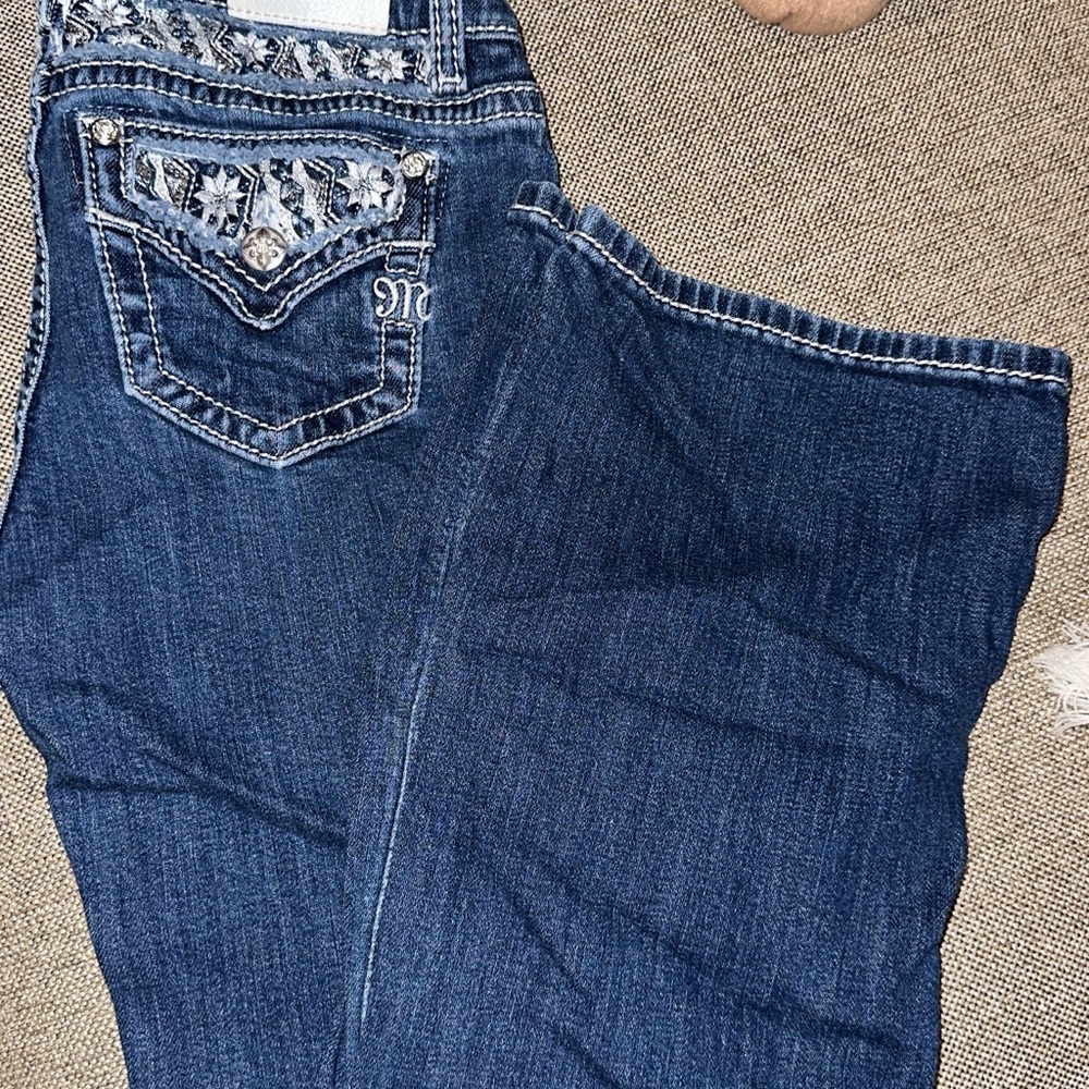 Miss Me Dark Blue Boot Cut Jeans with Embellished Pockets